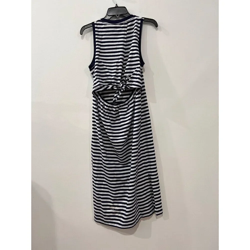 New J. Crew Size S Navy and White Striped Tie Back Knit Midi Dress BR906